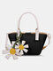 Multifunction Magnetic Button Fresh Chrysanthemum Decor Stitch Craft Son-Mother Bag Bucket bag - Black
