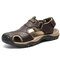 Men Outdoor Closed Toe Non Slip Hook Loop Hiking Leather Sandals - Dark Brown