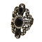Vintage Finger Rings Gemstone Rhinestone Hollow Oval Geometric Rings Ethnic Jewelry for Women - Black