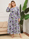 Plus Size Floral Print Casual Maxi Dress - Purple