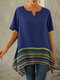 Asymmetrical Striped Patchwork Plus Size Blouse for Women - Blue