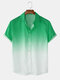 Mens Gradient Casual Short Sleeve Turn-down Collar Shirt - Green