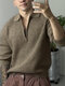 Chemise de golf à manches longues en tricot uni pour hommes - Kaki