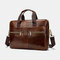 Men Genuine Leather Multi-pocket 14 Inch Laptop Bag Briefcase Business Handbag Crossbody Bag - Coffee