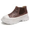 SOCOFY Tie Dye Printed Leather Round Toe Elastic Slip-on Platform Casual Flat Shoes - Coffee