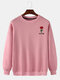 Mens Rose Pattern Solid Color Crew Neck Casual Pullover Sweatshirt - Pink