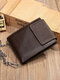 Men Genuine Leather Cow Leather Chain RFID Money Clips Card-slots Coin Purse Multifunction Wallet - Coffee