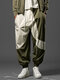Mens Two Tone Patchwork Casual Loose Drawstring Waist Pants Winter - Army Green