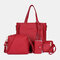 4 PCS Women PU Leather Handbag Tassel Leisure Crossbody Bag Solid Shoulder Bag - Red
