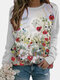 Calico Casual O-neck Long Sleeve Sweatshirt For Women - White
