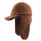 Warm Lamb Hair Trapper Hat Solid Color Curling Outdoor Earmuffs Cold Flight Cap - Brown