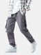 Mens Cotton Solid Drawstring Elastic Ankle Cargo Pants With Push Buckle Pocket - Gray