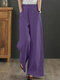 Women Solid Drawstring Waist Pocket Wide Leg Pants - Purple