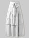 Solid Color Knotted Pleated Ruffle Long Casual Skirt for Women - White