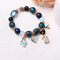 Bohemia Crystal Glass Beaded Bracelets Girl Heart Clock Charm  Bangles Hand Chain for Women - Blue
