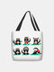 Women Cat Yoga Pattern Print Shoulder Bag Handbag Tote - Gray