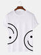 Mens Smile Face Print Crew Neck Casual Short Sleeve T-Shirts Winter - White