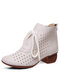 Women Retro Casual Back-zip Breathable Hollow Soft Comfy Heeled Boots - Beige