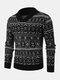 Mens Knit Geometric Pattern Lapel Button Design Street Pullover Sweaters - Black