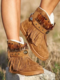 Plus Size Women Retro Ethnic Rivet Tassel Warm Lining Moccasin Short Boots - Brown
