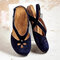 Plus Size Women Retro Casual Closed Toe Hollow Hook Loop Brief Comfy Flat Sandals - Blue