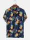 Men Pineapple Print Casual Vacation Turn-down Collar Shirt - Navy