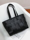 Women Brown PU Leather Weave Large Capacity Quilted Bag Handbag Shoulder Bag Tote - Black