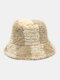 Women & Men Lamb Fur Contrast Color Casual Warm Couple Hat Bucket Hat - Beige
