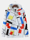 Mens Allover Colorful Geometric Print Casual Overhead Drawstring Hoodies - White