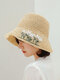 المرأة القش القش الترفيه عطلة متعددة الاستخدامات تنفس الظل المنسوجة يدويا الكروشيه قبعة القش جولة قبعة دلو الشاطئ - أخضر