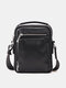 Menico Men Faux Leather Versatile Casual Versatile One Shoulder Crossbody Bag - Black