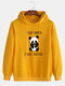 Mens Cute Cartoon Panda Slogan Print Drop Shoulder Drawstring Hoodies - Yellow