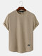 Camisetas masculinas de manga curta com aplique de cor lisa e gola redonda - Cáqui