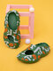 Women's Non-slip Hole Hollow Design Line Printed Pattern Home Beach Slippers Casual Garden Shoes - Green