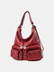 Women Waterproof PU Leather Multi-pocket Shoulder Bag Handbag Tote - Wine Red