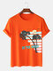 Mens Coconut Tree Striped Print Cotton Short Sleeve T-Shirts - Orange