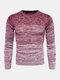 Mens Ombre Crew Neck Casual Regular Fit Long Sleeve Pullover Sweater - Red