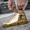 Men Lace up Leather Casual Sneakers - Gold