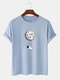 Mens 100% Cotton Moon & Astronaut Print Loose Thin O-Neck T-Shirts - Blue