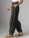 Casual Solid Color Baggy Pockets Harem Pants For Women - Green