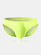 Mens Sexy Underwear Ice Silk Thin Transparent Cool Breathable Seamless Solid Color Briefs - Bright Green