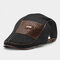 COLLROWN Men Knit Leather Patchwork Color Casual Personality Forward Hat Beret Hat - Black