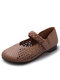 Women Casual Breathable Hollow Soft Comfy Woven Hook & Loop Mary Jane Single Shoes - Brown