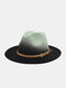 Unisex Woolen Cloth Gradient Color Pin Buckle Strap Decoration Wide Brim Fashion Fedora Hat - Green+Black
