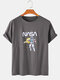 Mens Cotton Astronaut Print Breathable Loose Light T-Shirts - Grey
