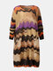 Plus Size Vintage Print O-neck Casual Long Sleeve Sweater - Apricot