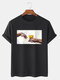 Mens Beer Figure Hand Graphic Cotton Short Sleeve T-Shirts - Black