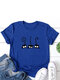 Cartoon Cat Printed O-Neck Short Sleeve T-shirt - Blue