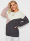 Contrast Color Stitch Loose Long Sleeve Crew Neck Sweater - Pink