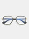 Unisex Metal Plastic Full Square Frame Double Bridge Anti-blue Light Eye Protection Flat Glasses - Black Gold